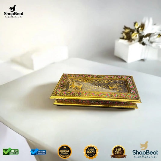 Golden Oxidised Wooden Dry Fruit Box – Elephant Design 15x7 | ShopBeat