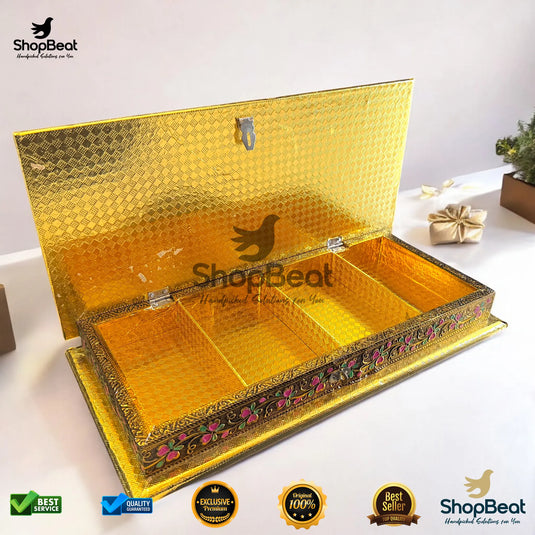 Golden Oxidised Wooden Dry Fruit Box – Elephant Design 15x7 | ShopBeat