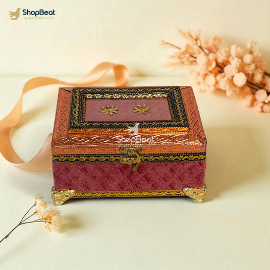 Pink Velvet Dry Fruit Gift Box with 2 Glass Jars