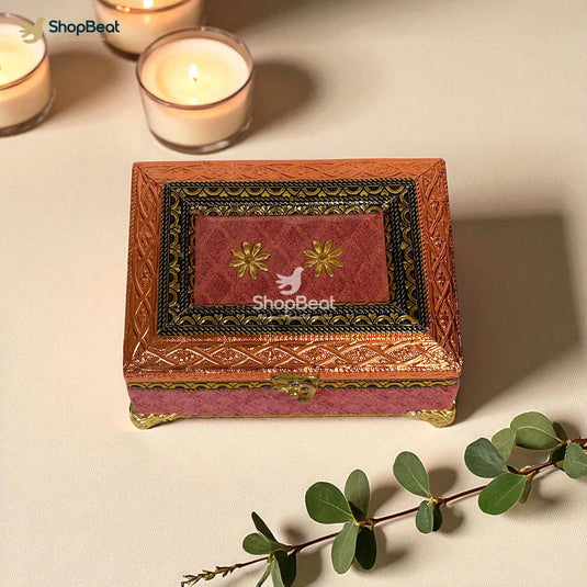 Pink Velvet Dry Fruit Gift Box with 2 Glass Jars