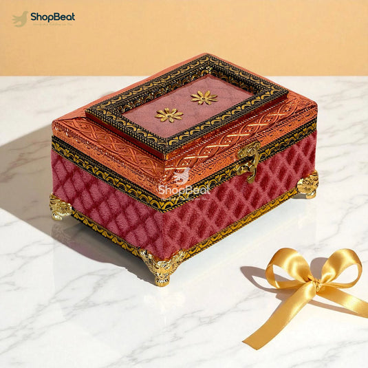 Pink Velvet Dry Fruit Gift Box with 2 Glass Jars