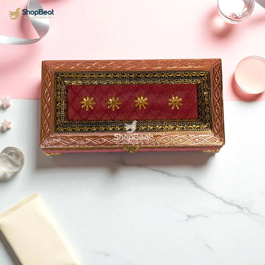 Pink Velvet Dry Fruit Box with 3 Glass Jars