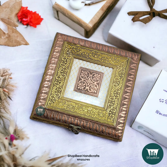 Golden-Copper Oxidised Wooden Dry Fruit Box – 4-Wheel Cart Design 8x8 | ShopBeat