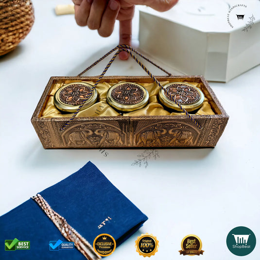 Copper Oxidised Decorative Dry Fruit Tray – Elephant Design with 3 Glass Jars | ShopBeat