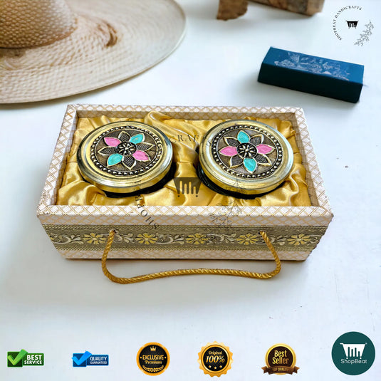 Golden Oxidised Dry Fruit Tray – Meena Art Design with 2 Glass Jars