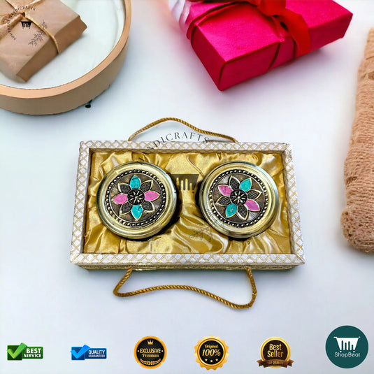 Golden Oxidised Dry Fruit Tray – Meena Art Design with 2 Glass Jars