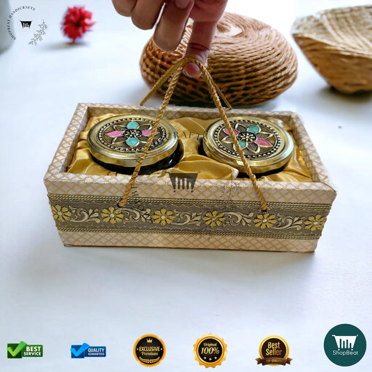 Golden Oxidised Dry Fruit Tray – Meena Art Design with 2 Glass Jars