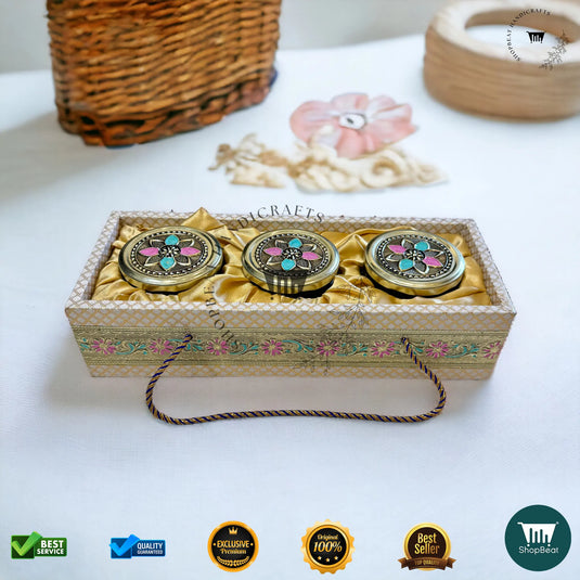 Golden Oxidised Dry Fruit Tray – Meena Art Design with 3 Glass Jars