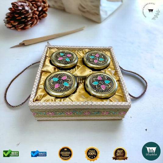 Golden Oxidised Dry Fruit Tray – Meena Art Design with 4 Glass Jars