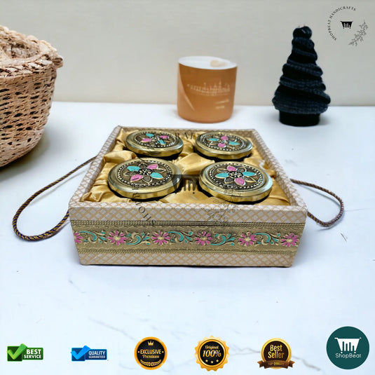 Golden Oxidised Dry Fruit Tray – Meena Art Design with 4 Glass Jars