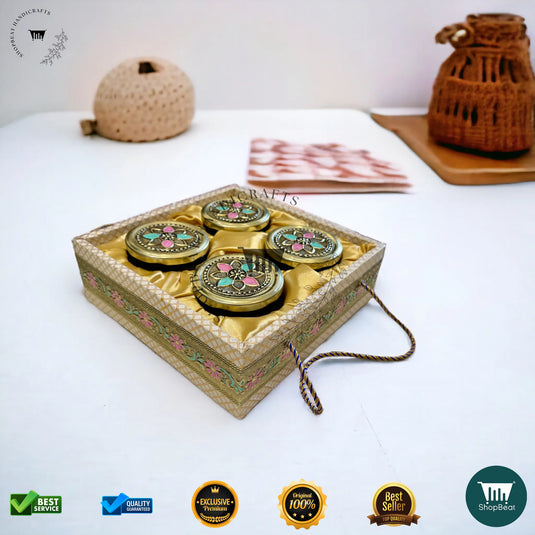 Golden Oxidised Dry Fruit Tray – Meena Art Design with 4 Glass Jars