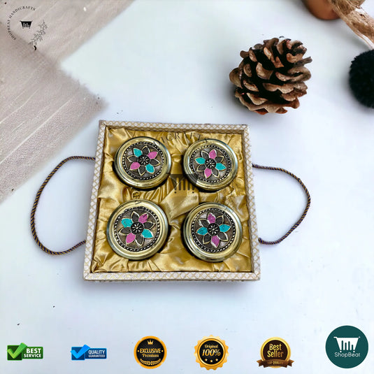 Golden Oxidised Dry Fruit Tray – Meena Art Design with 4 Glass Jars
