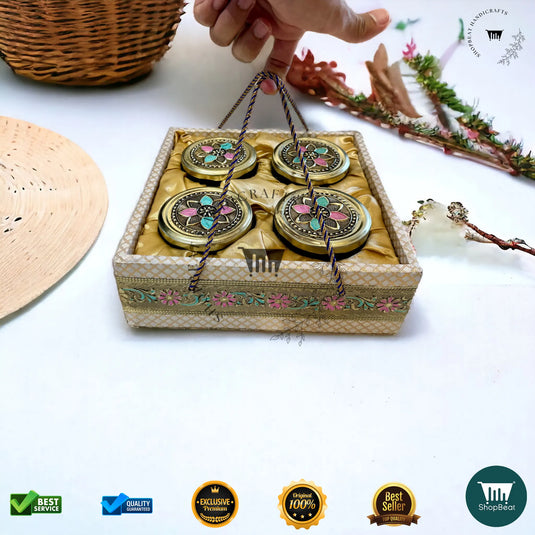 Golden Oxidised Dry Fruit Tray – Meena Art Design with 4 Glass Jars