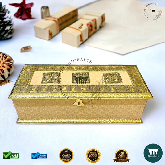 Golden Oxidised Dry Fruit Box – Velvet Finish with 3 Glass Jars