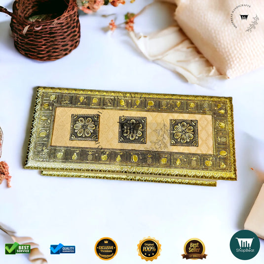 Golden Oxidised Dry Fruit Box – Velvet Finish with 3 Glass Jars