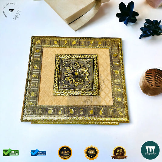 Golden Oxidised Dry Fruit Box – Velvet Finish with 4 Glass Jars