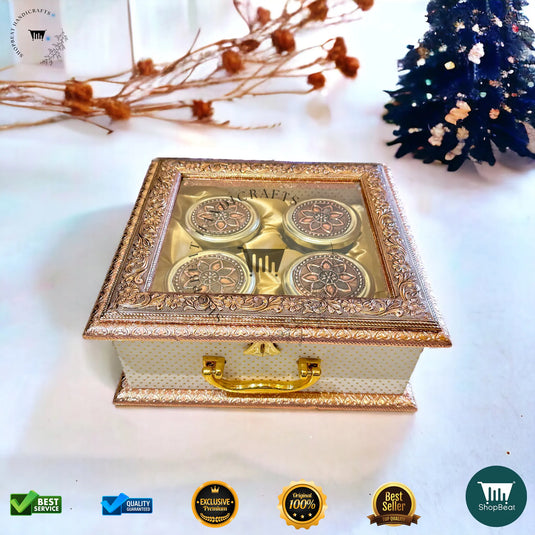 Copper Oxidised Dry Fruit Box – Acrylic Window with 4 Glass Jars