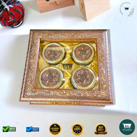 Copper Oxidised Dry Fruit Box – Acrylic Window with 4 Glass Jars