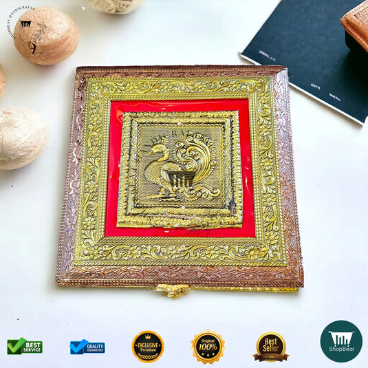 Golden-Copper Oxidised Dry Fruit Box – Red Velvet Finish (8x8 Inch)