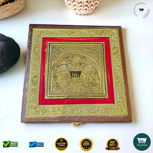 Golden-Copper Oxidised Dry Fruit Box – Red Velvet Finish (10x10 Inch)