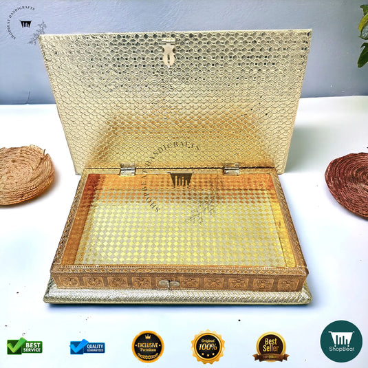 Golden-Copper Oxidised Dry Fruit Box – Peacock Design (12x8 Inch)