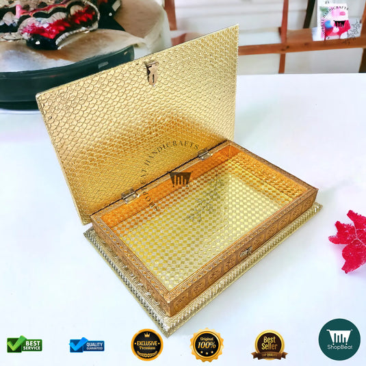 Golden-Copper Oxidised Dry Fruit Box – Peacock Design (12x8 Inch)