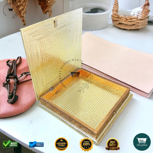 Golden-Copper Oxidised Dry Fruit Box – Peacock Design (12x12 Inch)
