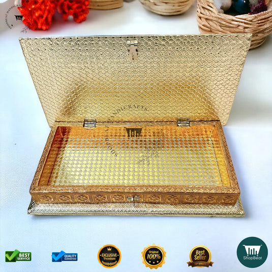 Golden-Copper Oxidised Dry Fruit Box – Peacock Design (13x7 Inch)