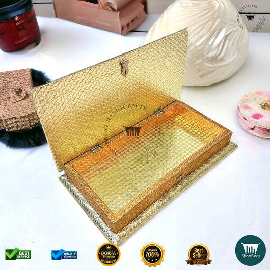 Golden-Copper Oxidised Dry Fruit Box – Peacock Design (13x7 Inch)