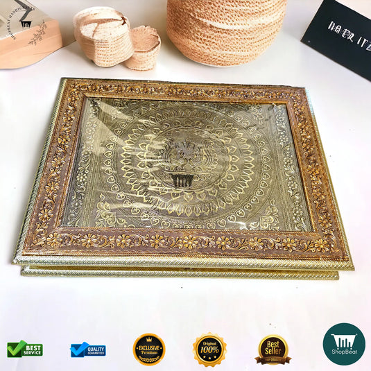Golden-Copper Oxidised Dry Fruit Box – Peacock Design (14x18 Inch)