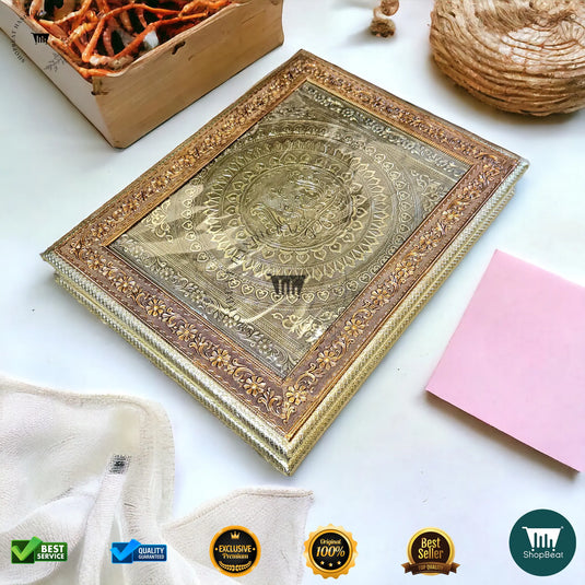 Golden-Copper Oxidised Dry Fruit Box – Peacock Design (14x18 Inch)