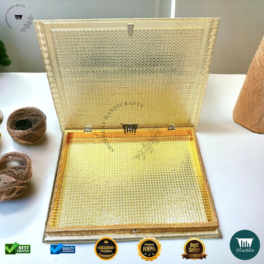 Golden-Copper Oxidised Dry Fruit Box – Peacock Design (14x18 Inch)