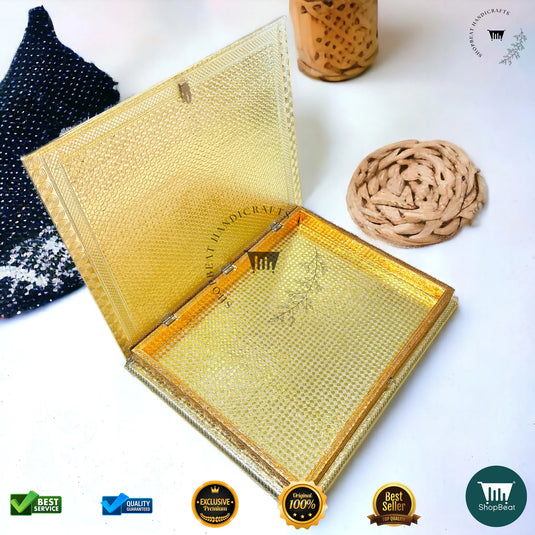 Golden-Copper Oxidised Dry Fruit Box – Peacock Design (14x18 Inch)