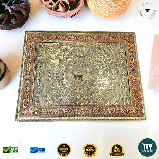 Golden-Copper Oxidised Dry Fruit Box – Peacock Design (14x18 Inch)