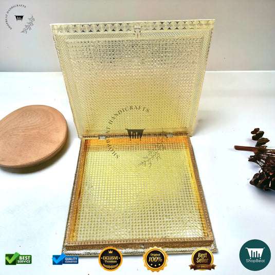 Golden-Copper Oxidised Dry Fruit Box – Peacock Design (15x15 Inch)