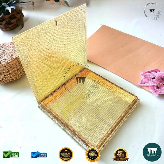 Golden-Copper Oxidised Dry Fruit Box – Peacock Design (15x15 Inch)