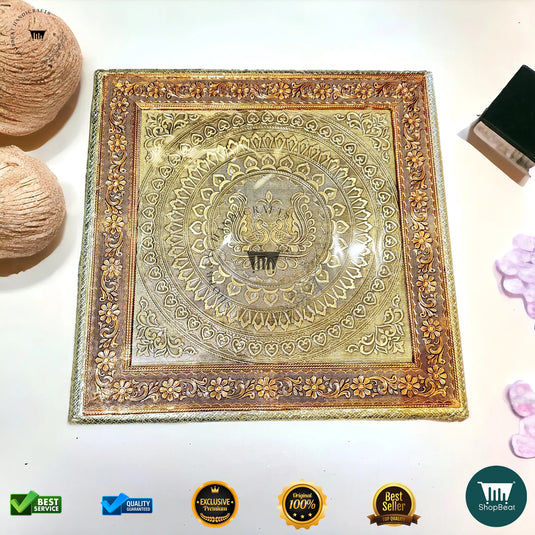 Golden-Copper Oxidised Dry Fruit Box – Peacock Design (15x15 Inch)