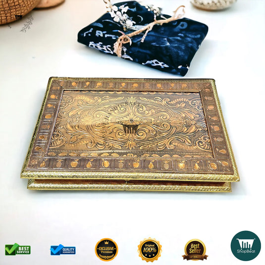 Golden-Copper Oxidised Dry Fruit Box – Floral Design (15x10 Inch)