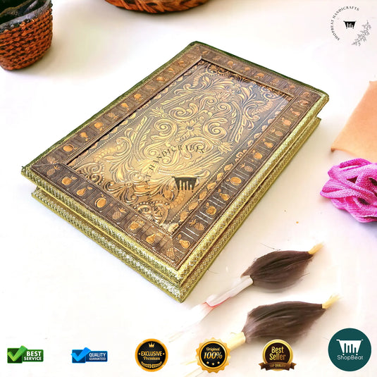 Golden-Copper Oxidised Dry Fruit Box – Floral Design (15x10 Inch)