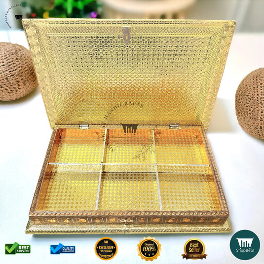 Golden-Copper Oxidised Dry Fruit Box – Floral Design (15x10 Inch)