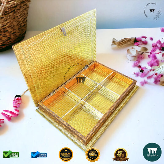 Golden-Copper Oxidised Dry Fruit Box – Floral Design (15x10 Inch)