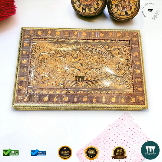 Golden-Copper Oxidised Dry Fruit Box – Floral Design (15x10 Inch)