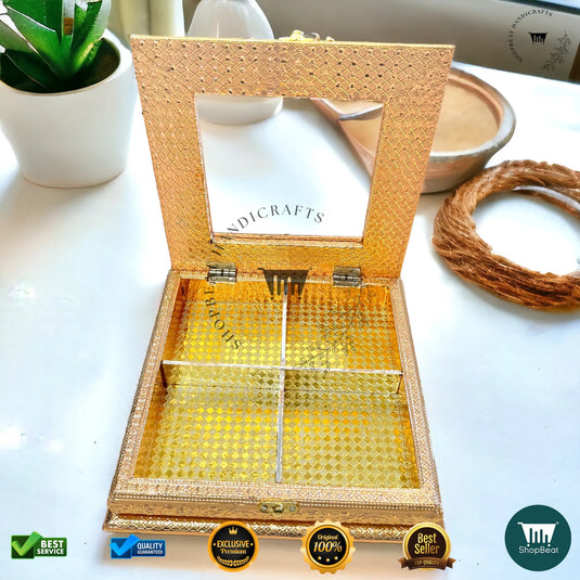 Golden Oxidised Dry Fruit Box – Acrylic Window Design (10x10 Inch)