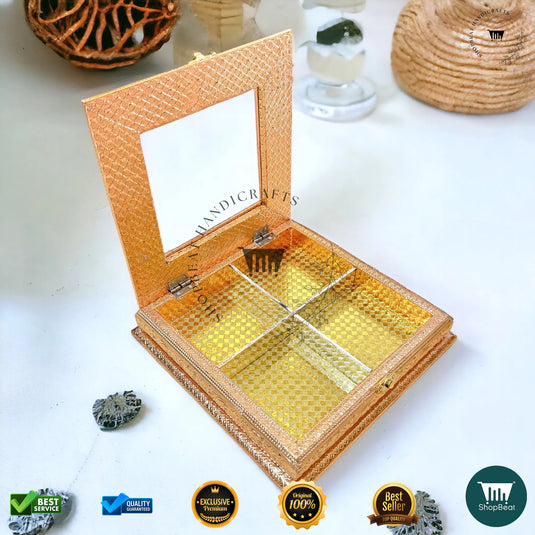 Golden Oxidised Dry Fruit Box – Acrylic Window Design (10x10 Inch)