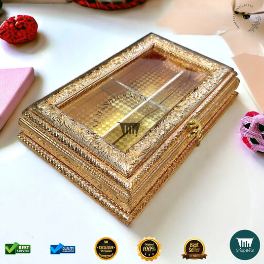 Golden Oxidised Dry Fruit Box – Acrylic Window Design (12x8 Inch)