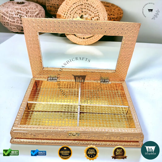 Golden Oxidised Dry Fruit Box – Acrylic Window Design (12x8 Inch)