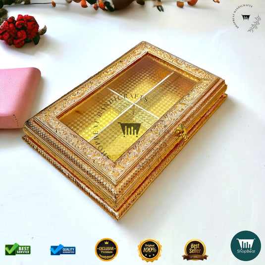 Golden Oxidised Dry Fruit Box – Acrylic Window Design (15x10 Inch)