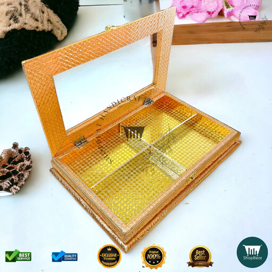 Golden Oxidised Dry Fruit Box – Acrylic Window Design (15x10 Inch)