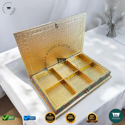 Golden Oxidised Dry Fruit Box – Handcrafted Meenakari Design (15x10 Inch)