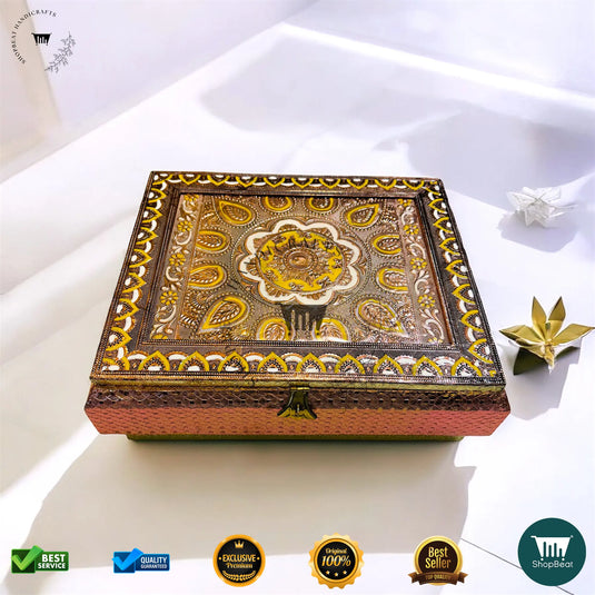 Copper Oxidised Dry Fruit Box – Meena Art with 6 Glass Jars
